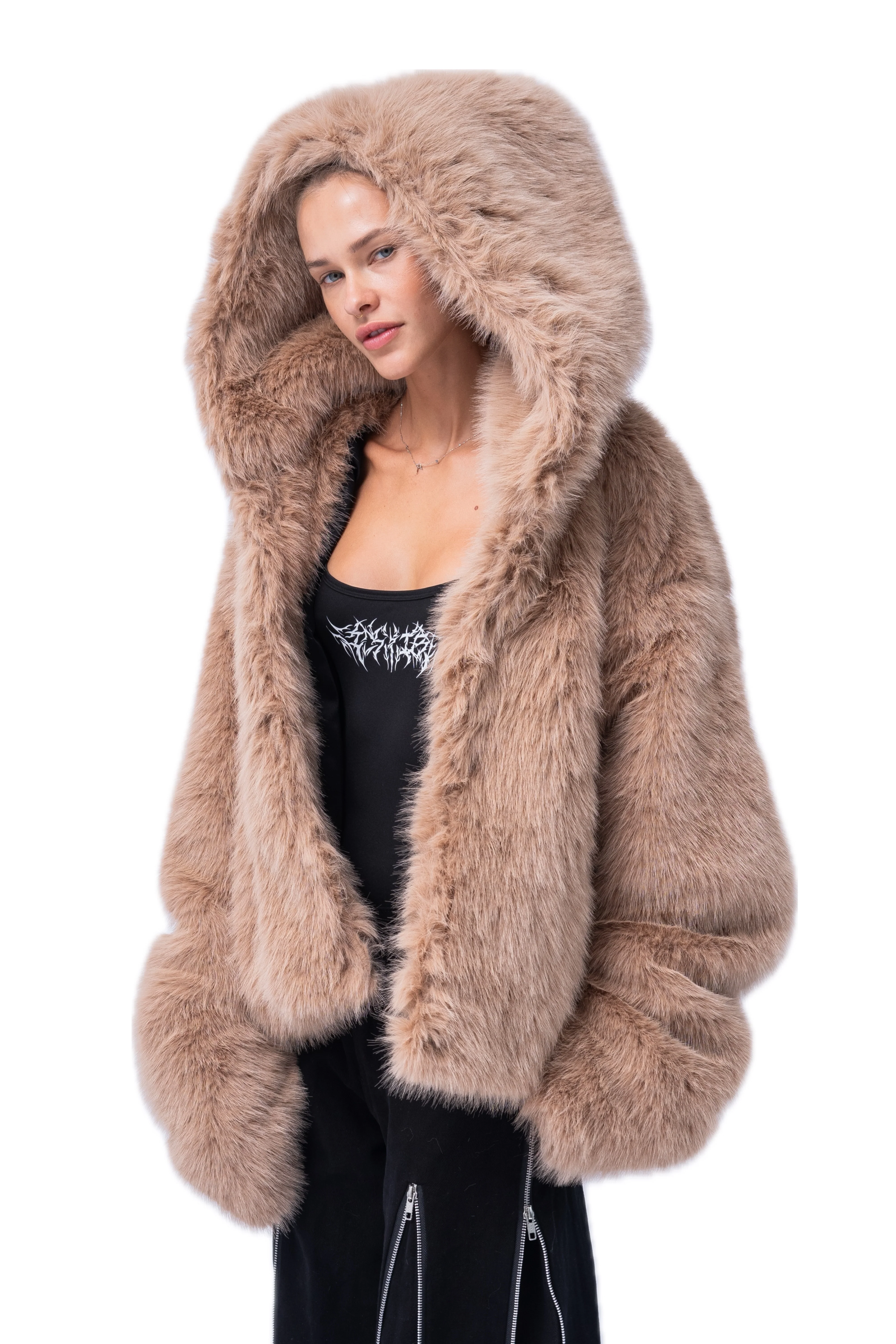 BROWN FAUX FUR COAT. - Image 6